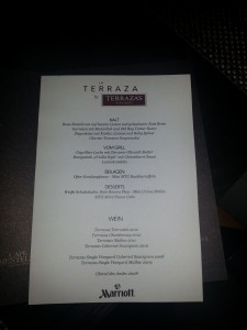 Speise und Weinkarte zur Eröffnung des Terrazas im Marriott Hotel Berlin